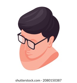 Isometrische Ophthalmologie-Komposition mit isoliertem menschlichem Kopf, Brillenträger, Vektorgrafik