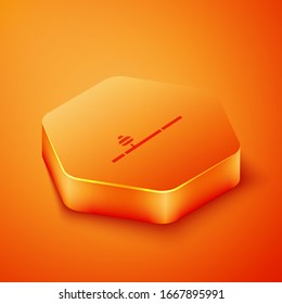 Icono de tubería de opio isométrico aislado en fondo naranja. Botón hexágono naranja. Ilustración vectorial