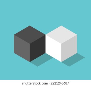Isometric opposite cubes couple  Love  extremes  partnership  difference  relationship  individuality   minimalism concept  Flat design  EPS 8 vector illustration  no transparency  no gradients