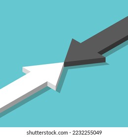 Isometric opposite white and black arrows. Extremes, obstinacy, difference, opinions and conflict concept. Flat design. EPS 8 vector illustration, no transparency, no gradients