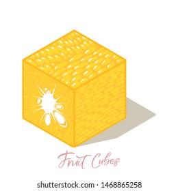 Isometric orange frut cubes with shadows. Colorful vector food illustration for healthy food cafe, restaurant, fruits and grocery market