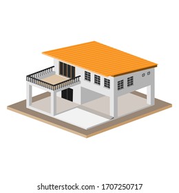 Isometric orange house , Blank background.