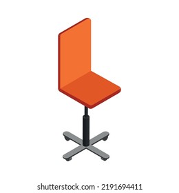 Isometric orange office chair on white background 3d vector illustration