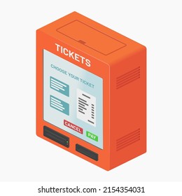 isometric orange ticket vending machine atm isolated vector illustration