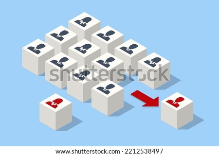 Isometric Organisational Restructuring. Staff Unemployment, job Cuts. Demotion, Bad worker, Staff cuts. Human resources, Demote. Reductions and Work Layoffs Due to Restrictions. Lay off Employees