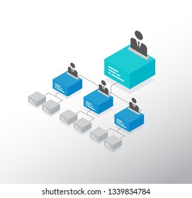 Isometric Organization Chart Template With Colorful 3D Cubes And Place For Names And Positions.