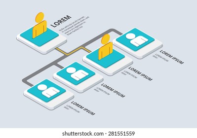 Isometric Organization And Structure. Flat 3d Organization Pop-up From Ground. Vector Illustration