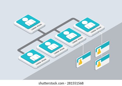 Isometric organization and structure. flat 3d organization pop-up from ground. vector illustration