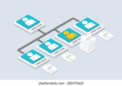 Isometric organization and sturcture. flat 3d organization pop-up from ground. vector illustration