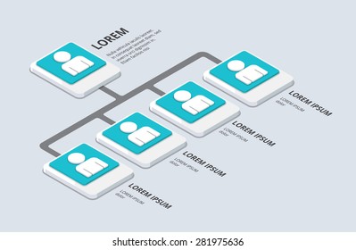 Isometric Organization And Sturcture. Flat 3d Organization Pop-up From Ground. Vector Illustration