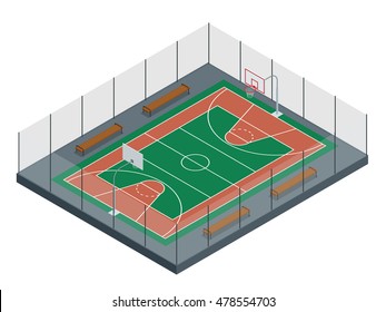 Isometric Outdoor public basketball court. Sport arena. 