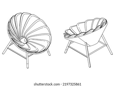 Sillones de contorno isométrico. Dibujo de esquema simple, vector aislado