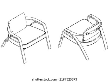Sillones de contorno isométrico. Dibujo de esquema simple, vector aislado