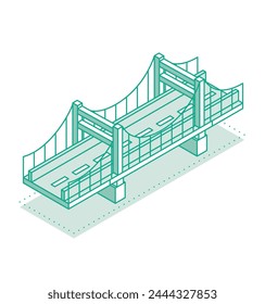 Isometric outline bridge. Vector illustration. Road icon. Urban infrastructure. Suspension bridge.