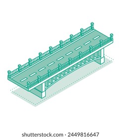 Isometric outline bridge. Vector illustration. Road icon. Urban infrastructure. Highway bridge.