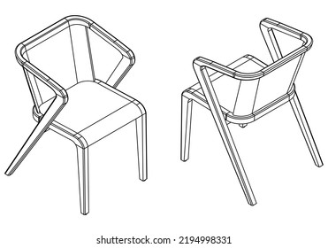 Isometric outline chairs set. Simple Outline Drawing, Isolated Vector