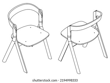 Sillones de contorno isométricos. Dibujo de esquema simple, vector aislado