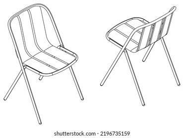 Isometric outline chairs set. Simple Outline Drawing, Isolated Vector