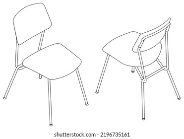 Isometric outline chairs set. Simple Outline Drawing, Isolated Vector
