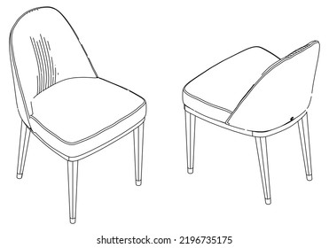 Isometric outline chairs set. Simple Outline Drawing, Isolated Vector