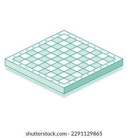 Isometric Outline Chessboard. Vector Illustration. Icon or Symbol Isolated on White.