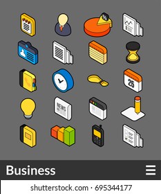 Isometric outline color icons, 3D pictograms vector set - Business symbol collection