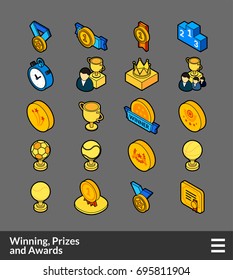 Isometric outline color icons, 3D pictograms vector set - Winning, Prizes and awards symbol collection