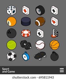 Isometric outline color icons, 3D pictograms vector set - Sport and game symbol collection