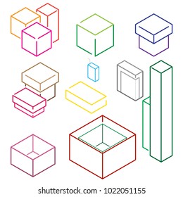 isometric outline colour box vector eps 10
