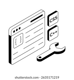 An isometric outline icon fixing code effortlessly