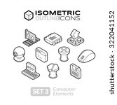 Isometric outline icons, 3D pictograms vector set 3 - computer symbol collection