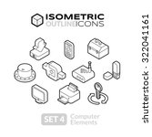 Isometric outline icons, 3D pictograms vector set 4 - computer symbol collection