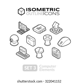 Isometric outline icons, 3D pictograms vector set 3 - computer symbol collection