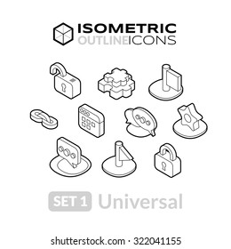 Isometric outline icons, 3D pictograms vector set 1 - universal symbol collection