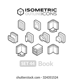 Isometric outline icons, 3D pictograms vector set 44 - Book symbol collection