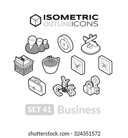 Isometric outline icons, 3D pictograms vector set 41 - Business symbol collection