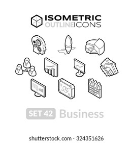 Isometric Outline Icons, 3D Pictograms Vector Set 42 - Business Symbol Collection