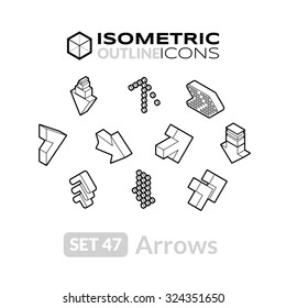 Isometric outline icons, 3D pictograms vector set 47 - Arrows symbol collection