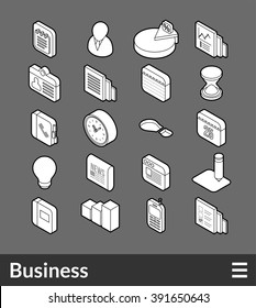 Isometric outline icons, 3D pictograms vector set - Business symbol collection