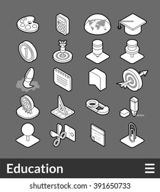 Isometric outline icons, 3D pictograms vector set - Education symbol collection
