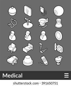 Isometric outline icons, 3D pictograms vector set - Medical symbol collection