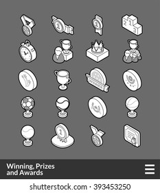 Isometric outline icons, 3D pictograms vector set - Winning, Prizes and awards symbol collection