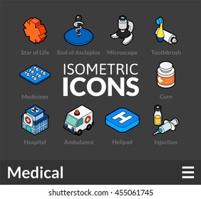 Isometric outline icons, 3D pictograms vector set 17 - Medical symbol collection
