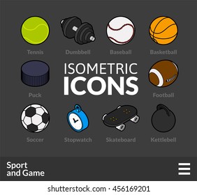 Isometric outline icons, 3D pictograms vector set 46 - Sport and game symbol collection