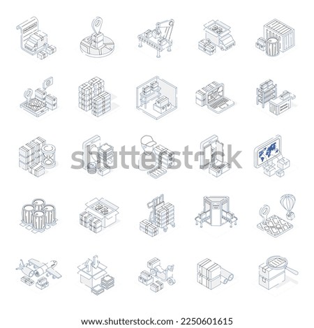 Isometric Outline Icons of Cargo Services

