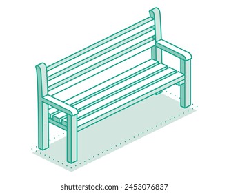 Isometric outline modern street bench. Vector illustration. Minimalist object isolated on clean white background. Perfect for representing public spaces, urban planning, and modern architecture.