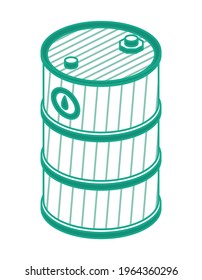 Isometric Outline Oil Barrel. Vector Illustration. Isolated Object.