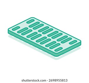 Grelha isométrica retangular de drenagem de tempestades. Elemento de infraestrutura urbana. Ilustração vetorial.