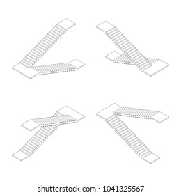 Isometric outline stairs plan. Isolated vector illustration