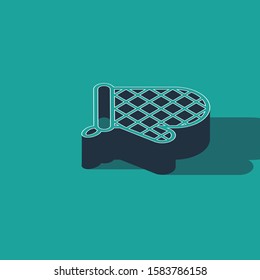 Isometric Oven glove icon isolated on green background. Kitchen potholder sign. Cooking glove.  Vector Illustration